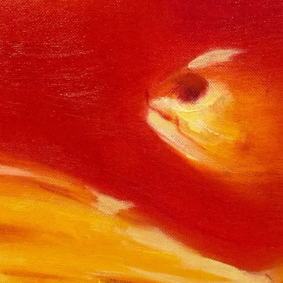 🆕 “Golden Harmony” School of Fish Original – 25.5”x26.5” Framed Oil on Canvas - Picture 6 of 16